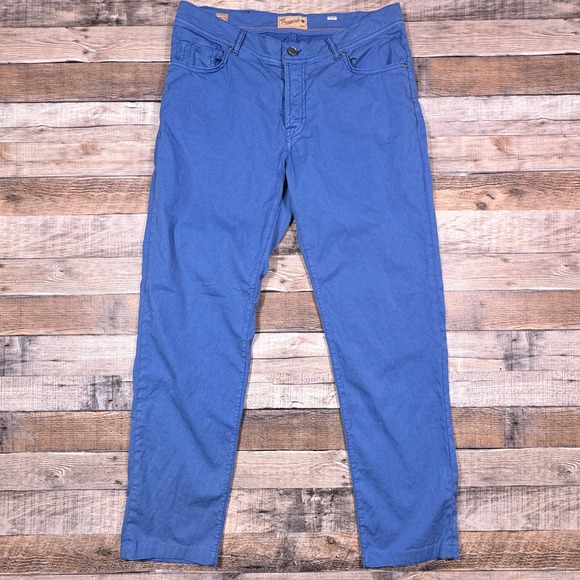 Marco Pescarolo Napoli Mens Blue Cotton Straight Leg Trousers Size 52IT 36US